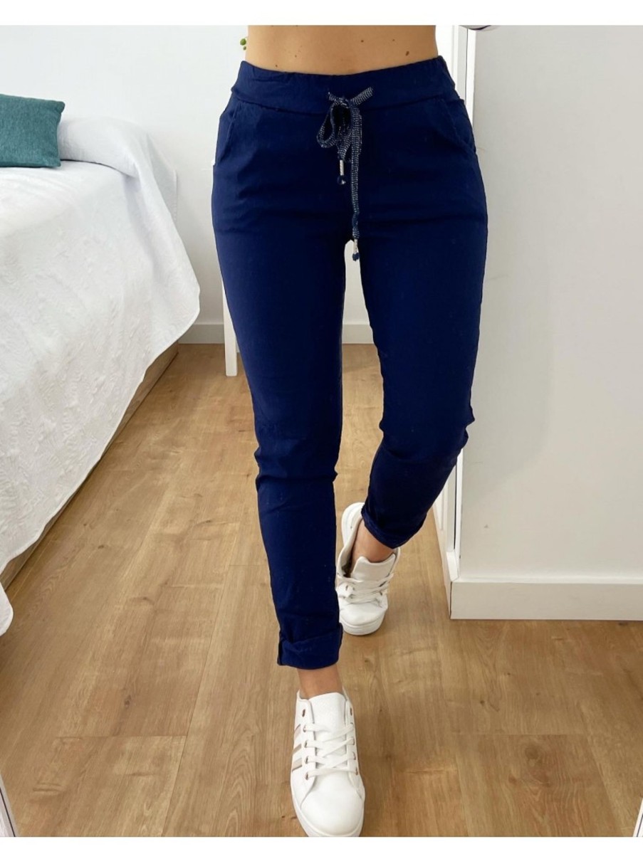 Caperucita Rosa (Rosa Navarro) Pantalon Efecto Arrugado Azul Oscuro Maika