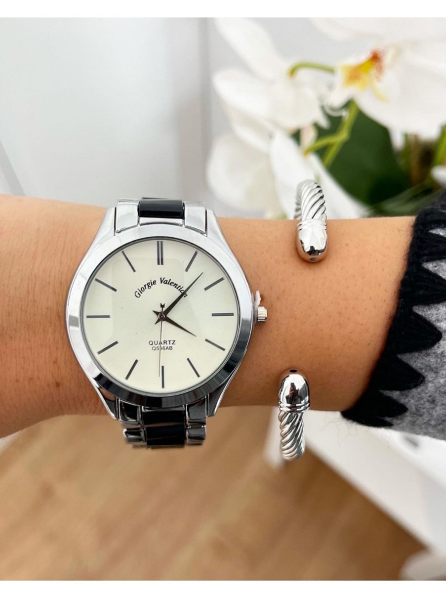 Caperucita Rosa (Rosa Navarro) Reloj Plata Combinado Negro Moon