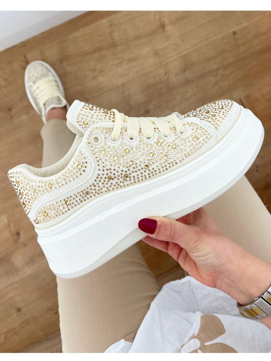 Caperucita Rosa (Rosa Navarro) Zapatilla Plataforma Marfil Strass Gold Filipinas Fl729D (Nv)