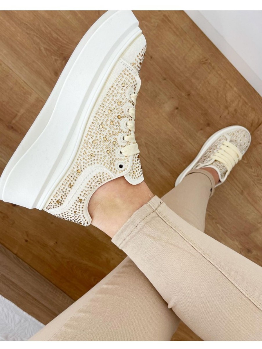 Caperucita Rosa (Rosa Navarro) Zapatilla Plataforma Marfil Strass Gold Filipinas Fl729D (Nv)
