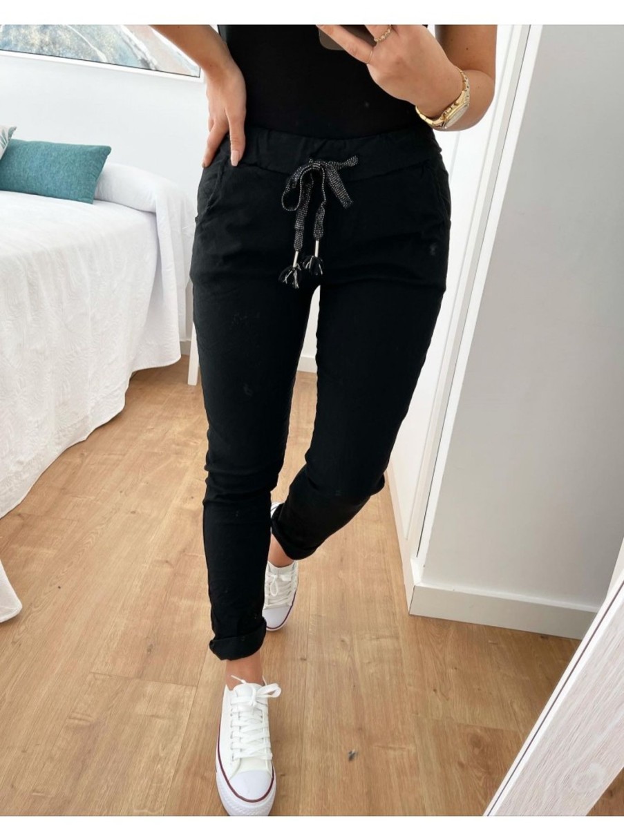 Caperucita Rosa (Rosa Navarro) Pantalon Negro Efecto Arrugado Maika (V4)